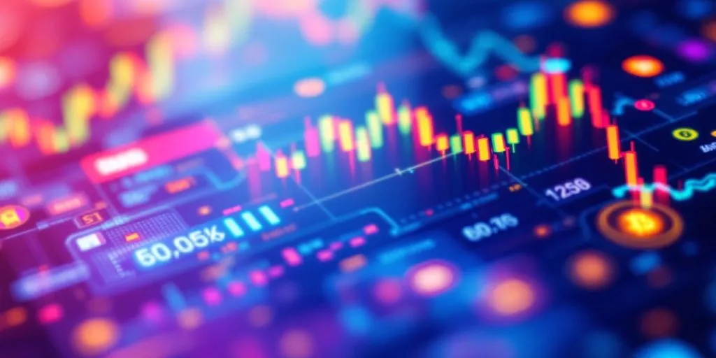 Abstract trading screen with candlestick charts and price figures